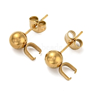 Ion Plating(IP) 304 Stainless Steel Stud Earring Findings, Ball Stud Earring Post, for Half Drilled Beads, Golden, 11x6mm, Pin: 0.7mm and 0.9mm(STAS-H180-10G)