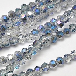 Faceted(32 Facets) Round Half Rainbow Plated Electroplate Glass Beads Strands, Royal Blue, 4mm, Hole: 1mm, about 100pcs/strand, 14.9 inch(EGLA-J130-HR13)