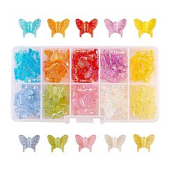 100Pcs 10 Colors, Transparent Acrylic Beads, Butterfly, Mixed Color, 13x15.5x4.5mm, Hole: 1.5mm(TACR-CJ0001-24)