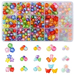 15 Styles Transparent Acrylic Beads, Bead in Bead, Mixed Shapes, Mixed Color, 7~12x7~13x5~11mm, Hole: 2~2.5mm(TACR-FS0001-49)