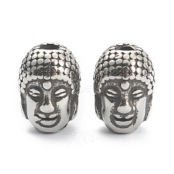 304 Stainless Steel Beads, Buddha, Antique Silver, 9.5x7x7.5mm, Hole: 1.8mm(STAS-J037-17AS)