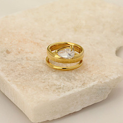 304 Stainless Steel Pave Cubic Zirconia Finger Rings, Golden, Teardrop, US Size 8(18.1mm)(FS-WGB14C4-06)