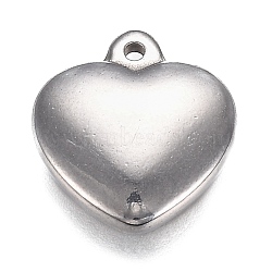 Tarnish Resistant 304 Stainless Steel Charms, Heart, Stainless Steel Color, 15x14x3.5mm, Hole: 1.2mm(STAS-I166-13C)