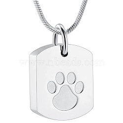 304 Stainless Steel Urn Ashes Pendant Necklaces, Rectangle with Paw Print Pattern, Stainless Steel Color, 21.26 inch(54cm)(BOTT-PW0001-095P)