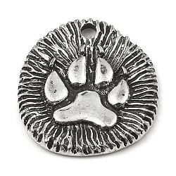 Alloy Pendants, Flat Round, Personality Accessories, Paw Print, 20.5x18.5x2mm, Hole: 2mm(PALLOY-D017-02F-AS)