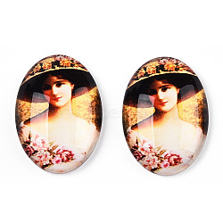 Glass Cabochons, with European Style Pattern, Oval, PapayaWhip, 25x18x6mm(GGLA-T004-01-V)