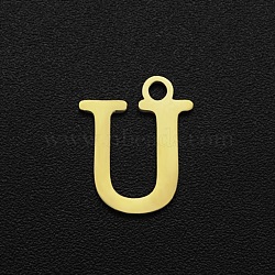 201 Stainless Steel Charms, Laser Cut, Letter, Golden, Letter.U, 12x10x1mm, Hole: 1.5mm(STAS-N090-LA061-U)