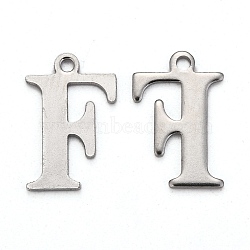 Tarnish Resistant 304 Stainless Steel Alphabet Charms, Stainless Steel Color, Letter.F, 12x8x1mm, Hole: 1mm(STAS-H122-F-P)