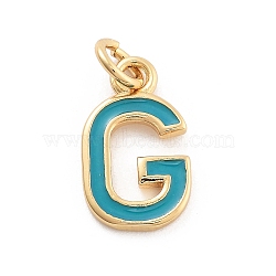 Rack Plating Brass Pendants, with Enamel and Jump Ring, Cadmium Free & Lead Free, Long-Lasting Plated, Real 18K Gold Plated, Letter, Letter G, 11.5x7x1mm, Hole: 2.5mm(KK-C065-03G-G)