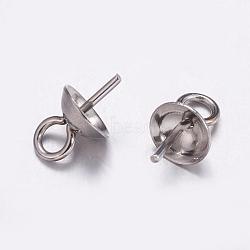 304 Stainless Steel Cup Pearl Peg Bails Pin Pendants, For Half Drilled Beads, Stainless Steel Color, 8x6mm, Hole: 1.5mm, Pin: 0.7mm(STAS-K146-001-6mm)