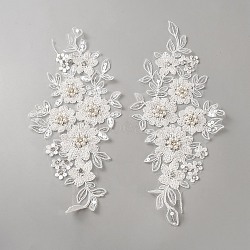 Polyester Decorations, Flower, with Sequins and Imitation Pearl, White, 330x143x7mm(DIY-WH0816-154A)