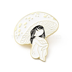 Mushroom Girl Enamel Pin, Gold Plated Alloy Cute Badge for Backpack Clothes, Black, 30x27x1.5mm(JEWB-J005-05B-G)