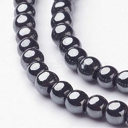 Non-Magnetic Synthetic Hematite Round Beads Strands, Black, 4mm, Hole: 1mm, about 102pcs/strand(X-G-H1624-4mm-1)