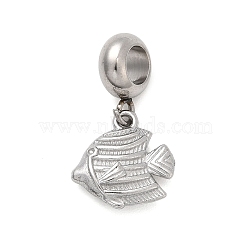 304 Stainless Steel Sea Animal European Dangle Charms, Fish Large Hole Pendants, Non-Tarnish, Stainless Steel Color, 22mm, Hole: 4.5mm(STAS-D153-04B-P)