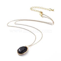 Glass Pendant Necklaces, with Copper Wire, Brass Cable Chains, Chain Extender and Lobster Claw Clasp, with Cardboard Packing Box, Oval, Black, 15.3 inch(39cm)(NJEW-JN02586-02)