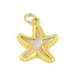 Brass Enamel Pendants, with Jump Ring, Starfish Charm, Real 18K Gold Plated, 17.5x15.5x2mm, Hole: 3mm(KK-B114-01G)