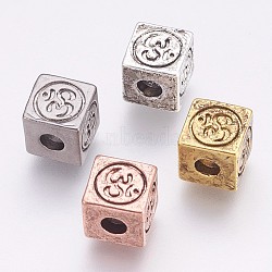 Brass Beads, Cube with Om Symbol, Mixed Color, 8x8x8mm, Hole: 3mm(KK-K228-07)
