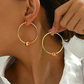 Exaggerated Circle Stainless Steel Hoop Earrings, Classic and Fashionable Women's Accessories, Orange, 48x43.8mm