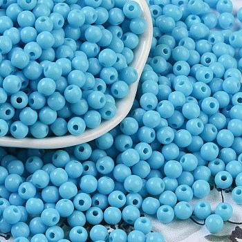 Opaque Acrylic Beads, Round, Deep Sky Blue, 5x4mm, Hole: 1.6mm, about 12500pcs/500g