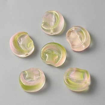 Transparent Glass Beads, Moon with Star, Yellow Green, 14x12x6mm, Hole: 1.2mm