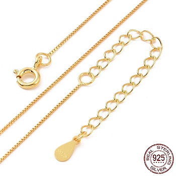 925 Sterling Silver Chain Necklace, Box Chains, with S925 Stamp, Long-Lasting Plated, Real 18K Gold Plated, 14.37 inch(36.5cm)