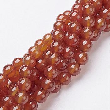 Gemstone Beads Strands, Carnelian, Dyed, Round, Dark Orange, about 8mm in diameter, hole: 1mm, about 50pcs/strand, 15~16 inch