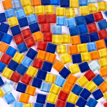 2 Bags 2 Colors Transparent Glass Cabochons, Mosaic Tiles, for Home Decoration or DIY Crafts, Square, Mixed Color, 10x10x4mm, 200pcs/bag, 1bag/color