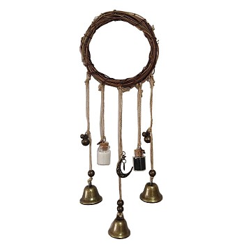 Witch Bell Car Protection Witchcraft Wicca Wind Chime, Bamboo & Rattan Doorbell Porch Garden Window Decoration, with Glass Bottle and Metal Bell, Mixed Color, 120mm
