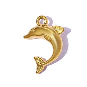 304 Stainless Steel Pendants, Dolphin Charms, Ion Plating(IP), Hand Polished, Real 18K Gold Plated, 21x15mm, Hole: 1.9mm