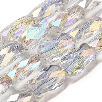Transparent Electroplate Glass Beads Strands, AB Color Plated, Faceted, Fish, Clear AB, 10x6x4mm, Hole: 1.2mm, about 66~70pcs/strand, 26.18~27.56 inch(66.5~70cm)
