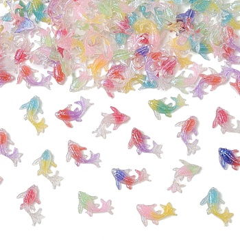 100Pcs Luminous Transparent Resin Cabochons, Fish, with Glitter Powder, Glow in the Dark, Mixed Color, 15x8x3.5mm