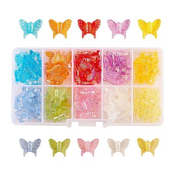 100Pcs 10 Colors, Transparent Acrylic Beads, Butterfly, Mixed Color, 13x15.5x4.5mm, Hole: 1.5mm