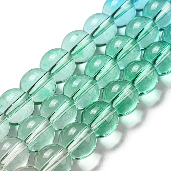 Dyed & Heated Synthetic Quartz Beads Strands, Gradient Color Round Beads, Green, 10mm, Hole: 1mm, about 41~42pcs/strand, 14.76''~15.16''(37.5~38.5cm)