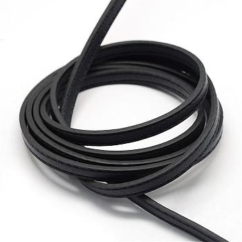 Double Stitched Flat Imitation Leather Cords, Random Color On The Back, Black, 6.5x2.5mm, about 1.31 yards( 1.2m)/strand