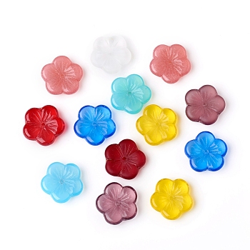 Czech Glass Beads, Opaque and Transparent Effect, Flower, Mixed Color, 14x4mm, Hole: 1mm, about 120pcs/bag