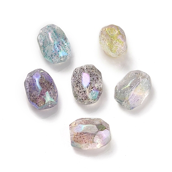 UV Plating Rainbow Iridescent Acrylic Beads, with Glitter Powder, Oval, Mixed Color, 21x16x13mm, Hole: 3mm