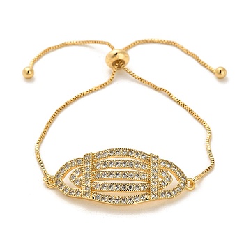 Cubic Zirconia Link Slider Bracelets, with Light Gold Brass Box Chains, Oval, Inner Diameter: 3-3/8 inch(8.5cm)