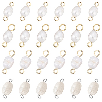 40Pcs 4 Style Natural Cultured Freshwater Pearl Beads Links Connectors, with 304 Stainless Steel Eye Pin, Golden, Mixed Color, 10pcs/style