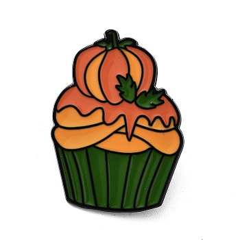Halloween Cupcake Black Aolly Brooches, Enamel Pins, Pumpkin, 32.5x23.5x1.5mm