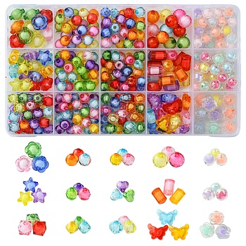 15 Styles Transparent Acrylic Beads, Bead in Bead, Mixed Shapes, Mixed Color, 7~12x7~13x5~11mm, Hole: 2~2.5mm