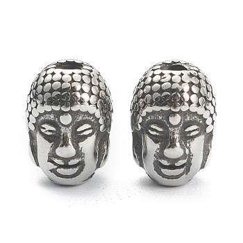 304 Stainless Steel Beads, Buddha, Antique Silver, 9.5x7x7.5mm, Hole: 1.8mm