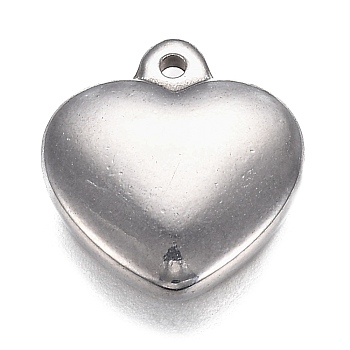 304 Stainless Steel Charms, Heart, Stainless Steel Color, 15x14x3.5mm, Hole: 1.2mm