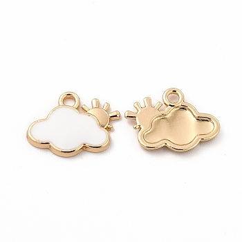 Alloy Enamel Charms, Cloud with Sun Charm, Golden, White, 11x14x1.5mm, Hole: 1.6mm