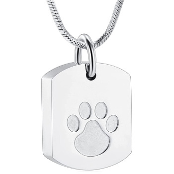 304 Stainless Steel Urn Ashes Pendant Necklaces, Rectangle with Paw Print Pattern, Stainless Steel Color, 21.26 inch(54cm)