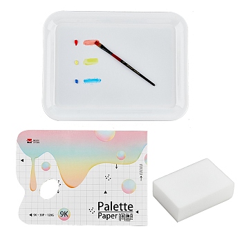 HOBBIESAY 1Pc Plastic Color Palette, 1 Book Plastic Palette Paper, 1Pc Rectangle Sponge, Painting Supplies, Rectangle, Mixed Color