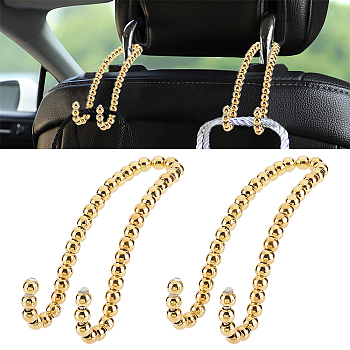 Olycraft 2Pcs Multi-Function Alloy Hook Hangers, with ABS Plastic Pearl Beads & Glass Crystal Rhinestones, for Home, Car Seat Storage Organizer, Gold, 115x39x7.5mm