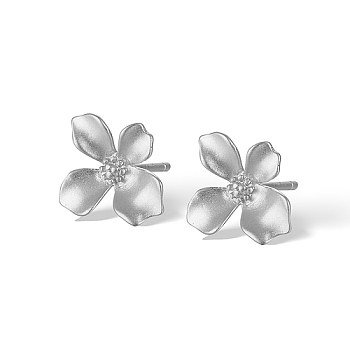 Sterling Sliver Stud Earrings for Women, Flower, Silver, 12x10mm