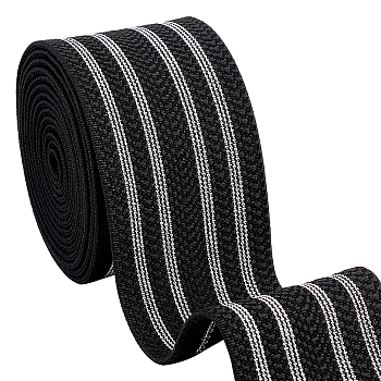 Elite Polyester Elastic Rubber Cord/Band, Webbing Garment Sewing Accessories, Flat with Stripe Pattern, Black, 50mm, about 2 Yards(1.82m)/Set