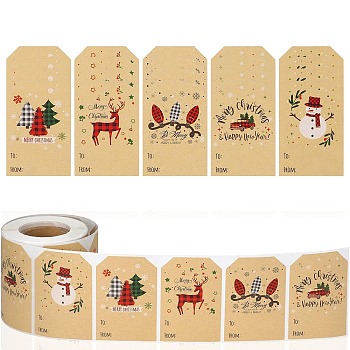 Christmas Theme Cartoon Paper Stickers, Self-adhesive Decorative Stickers Decals, Rectangle, BurlyWood, 75x50mm, 300pcs/roll