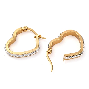 304 Stainless Steel Heart Hoop Earrings, with Polymer Clay and Rhinestone, Real 18K Gold Plated, 20x25mm, Pin: 0.8mm